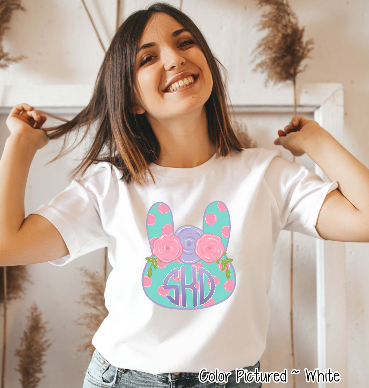 Monogram Polka Dot Bunny Head Easter Tee