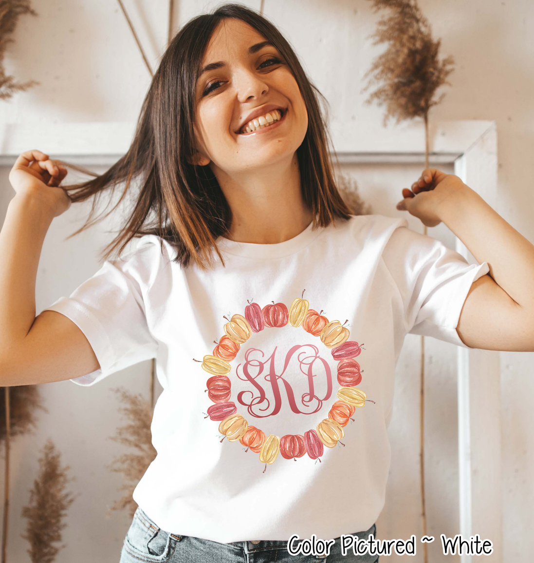 Fall Pumpkin Monogram Wreath Tee