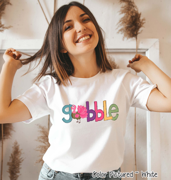 Pink, Purple, Turquoise Gobble with Turkey Tee