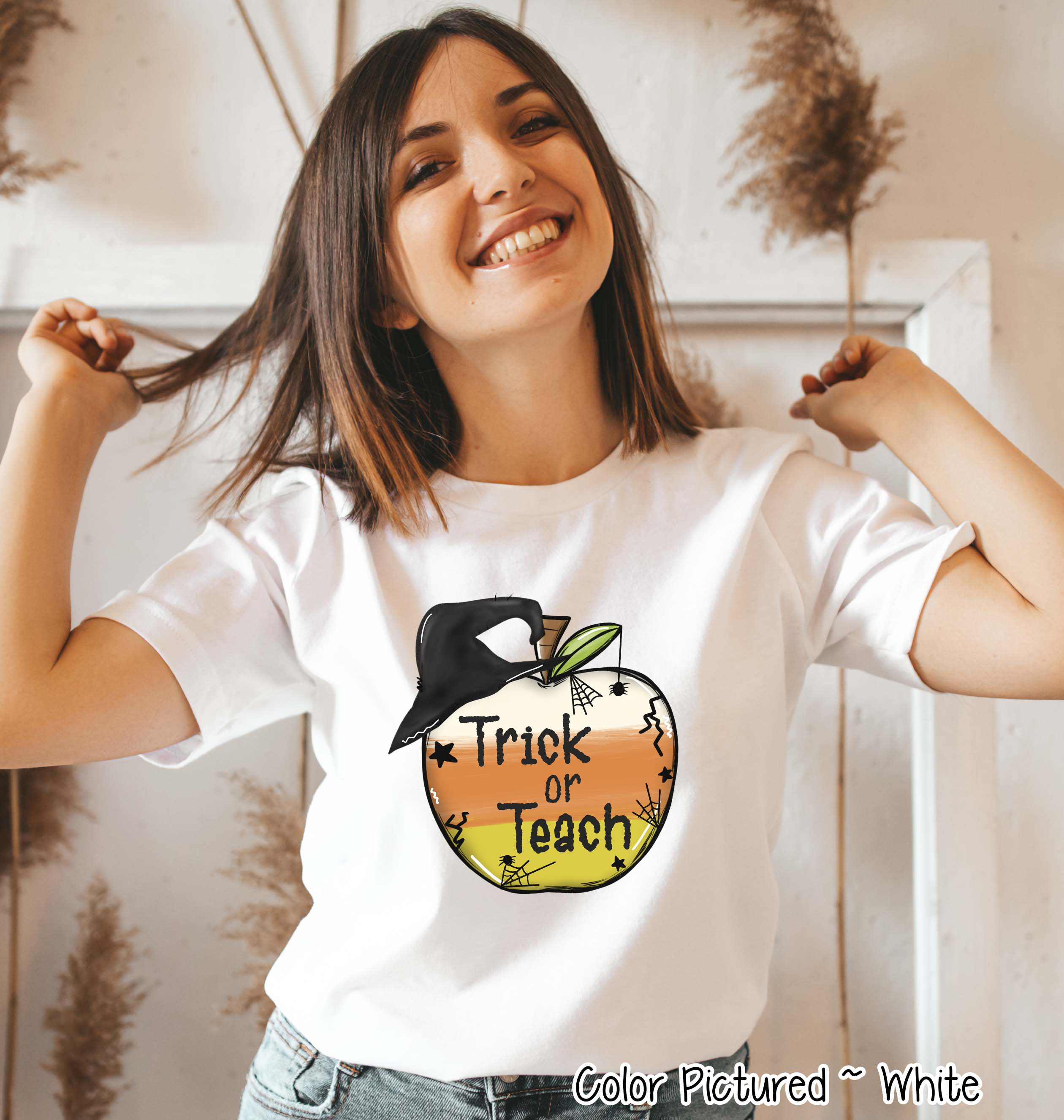 Trick or Teach Candy Corn Apple Halloween Teacher Shirt