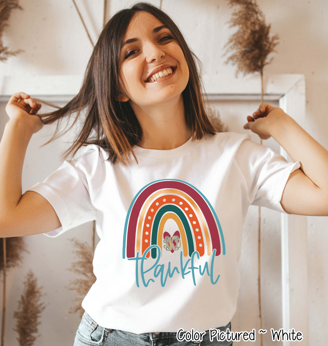 Thankful Fall Rainbow Monogram Tee