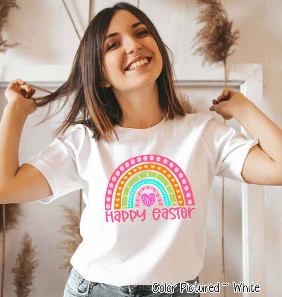 Monogram Happy Easter Rainbow Tee