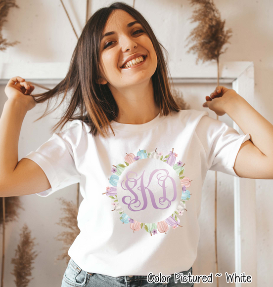Monogram Pastel Pumkin Wreath Tee
