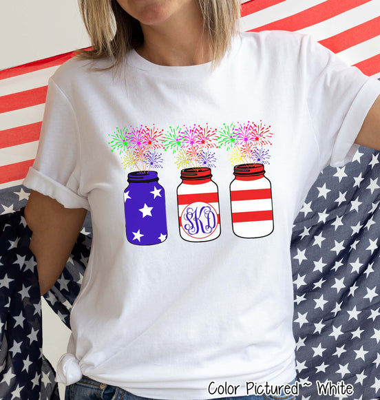 Patriotic Mason Jar Set Monogram Tee