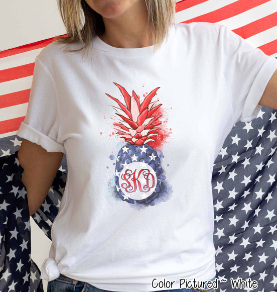 Patriotic Watercolor Pinapple Monogram Tee