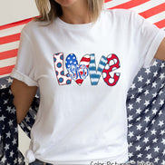 Patriotic LOVE with Flag Heart Monogram Tee