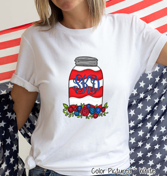 Patriotic Mason Jar Monogram Tee