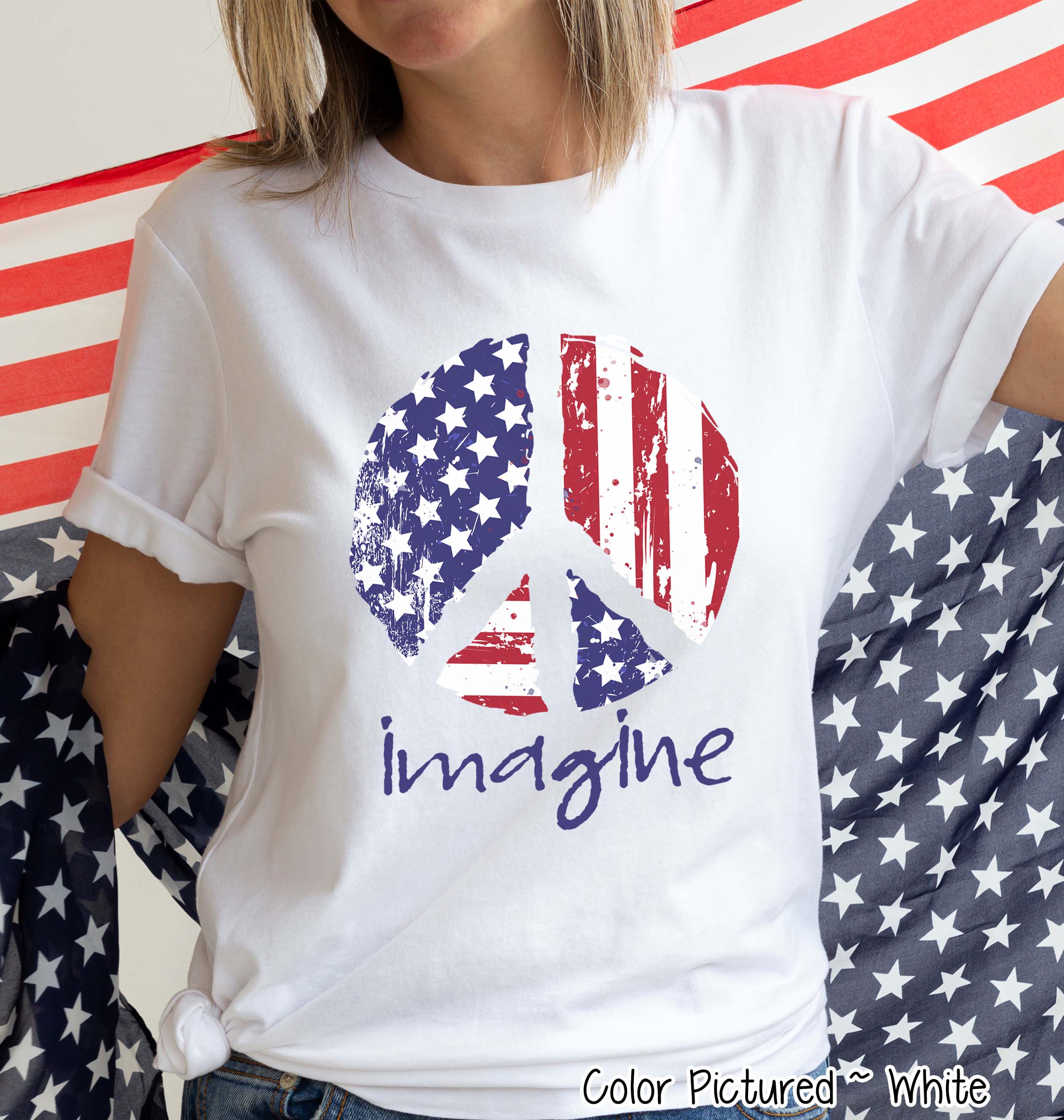 Imagine Peace Patriotic Distressed Tee