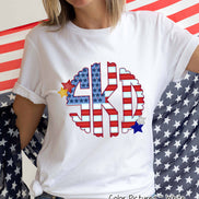 Big Monogram Scallop Patriotic  American Flag Tee