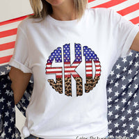 Big Monogram Patriotic Scallop Flag and Leopard Tee