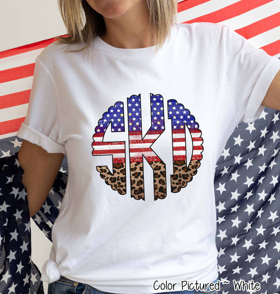 Big Monogram Patriotic Scallop Flag and Leopard Tee