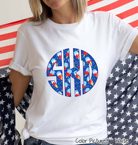 Big Monogram Patriotic Ice Cream Tee