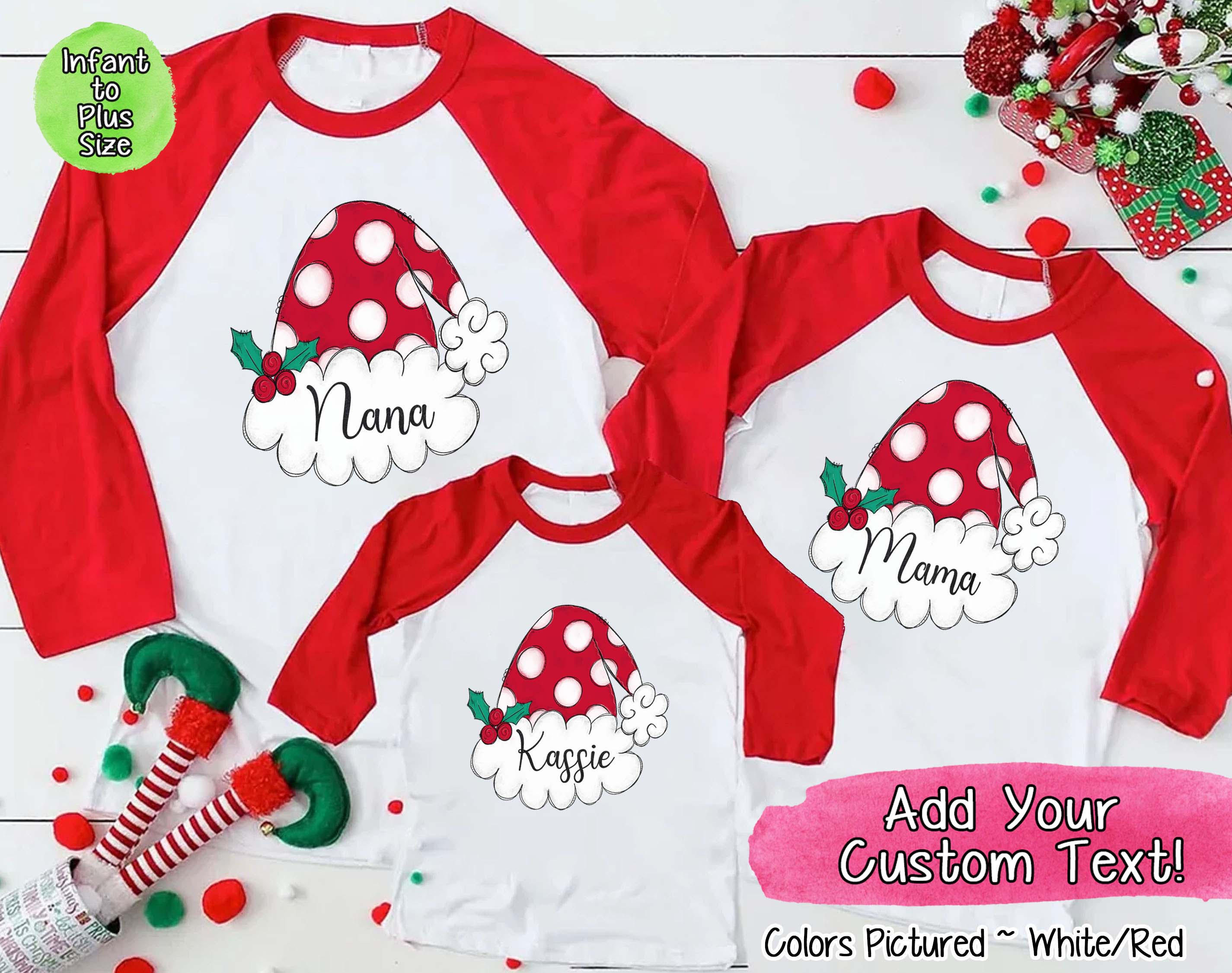 Personalized Family Matching Group Polk A Dot Santa Hat Raglan Tee