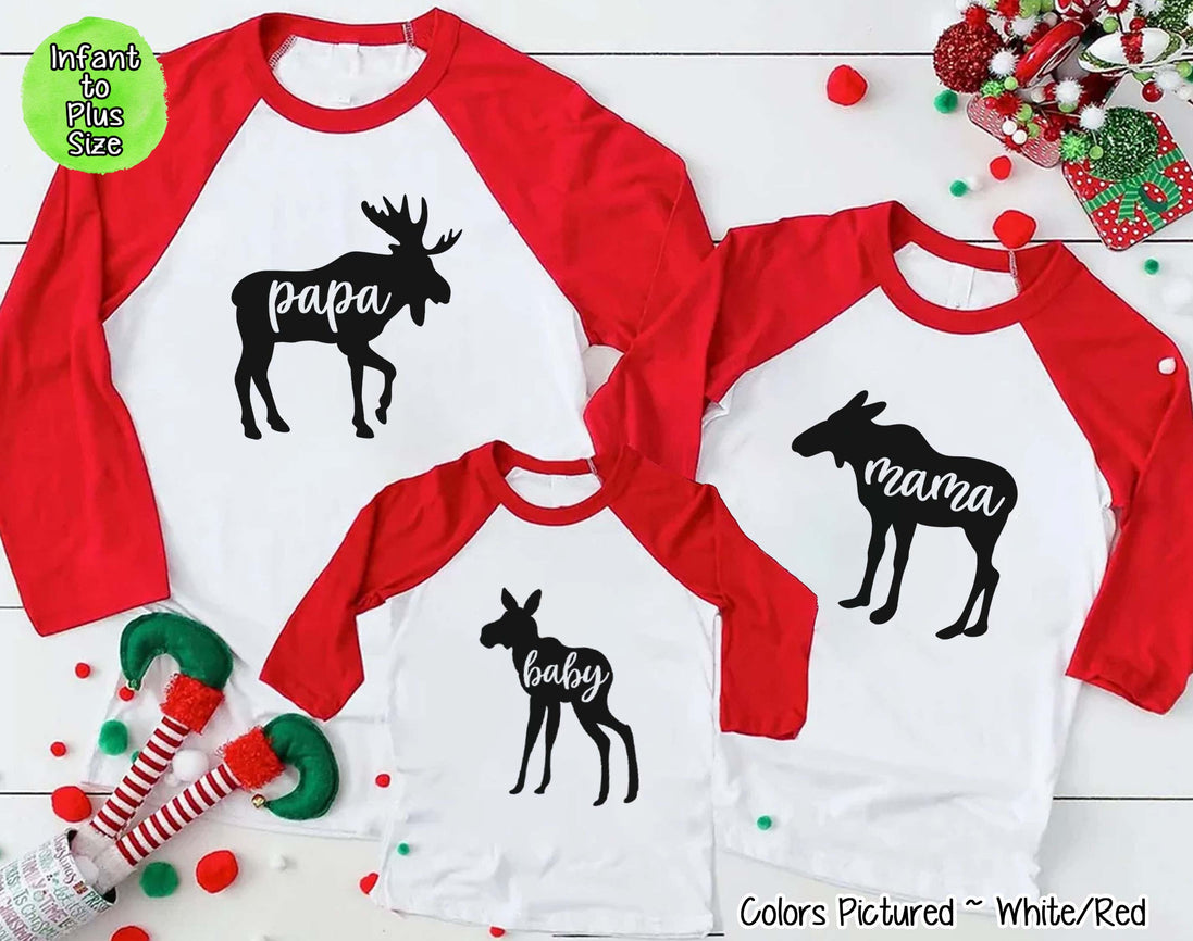Personalized Family Matching Group Moose Christmas Raglan Tee