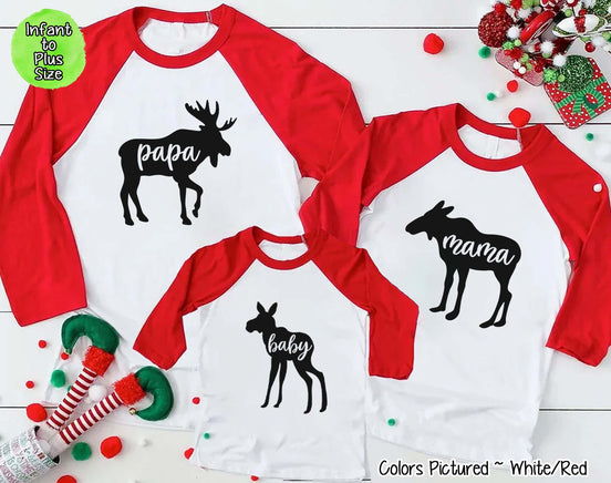 Personalized Family Matching Group Moose Christmas Raglan Tee