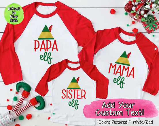 Personalized Family Matching Group Elf Christmas Raglan Tee