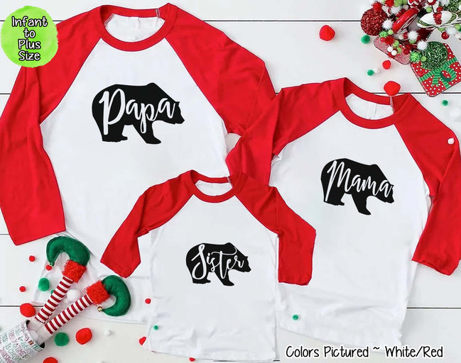 Personalized Family Matching Group Bear Raglan Christmas Tee
