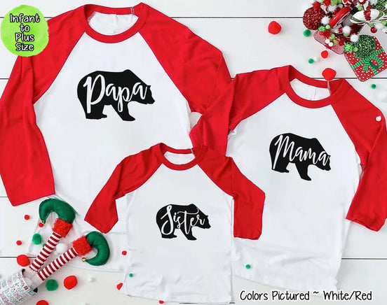 Personalized Family Matching Group Bear Raglan Christmas Tee