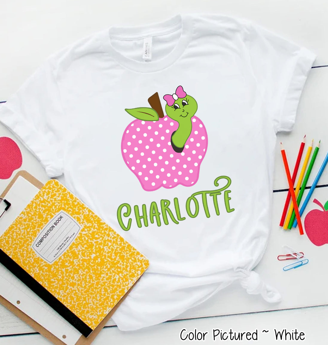 Personalized Pink Apple with Worm Tee