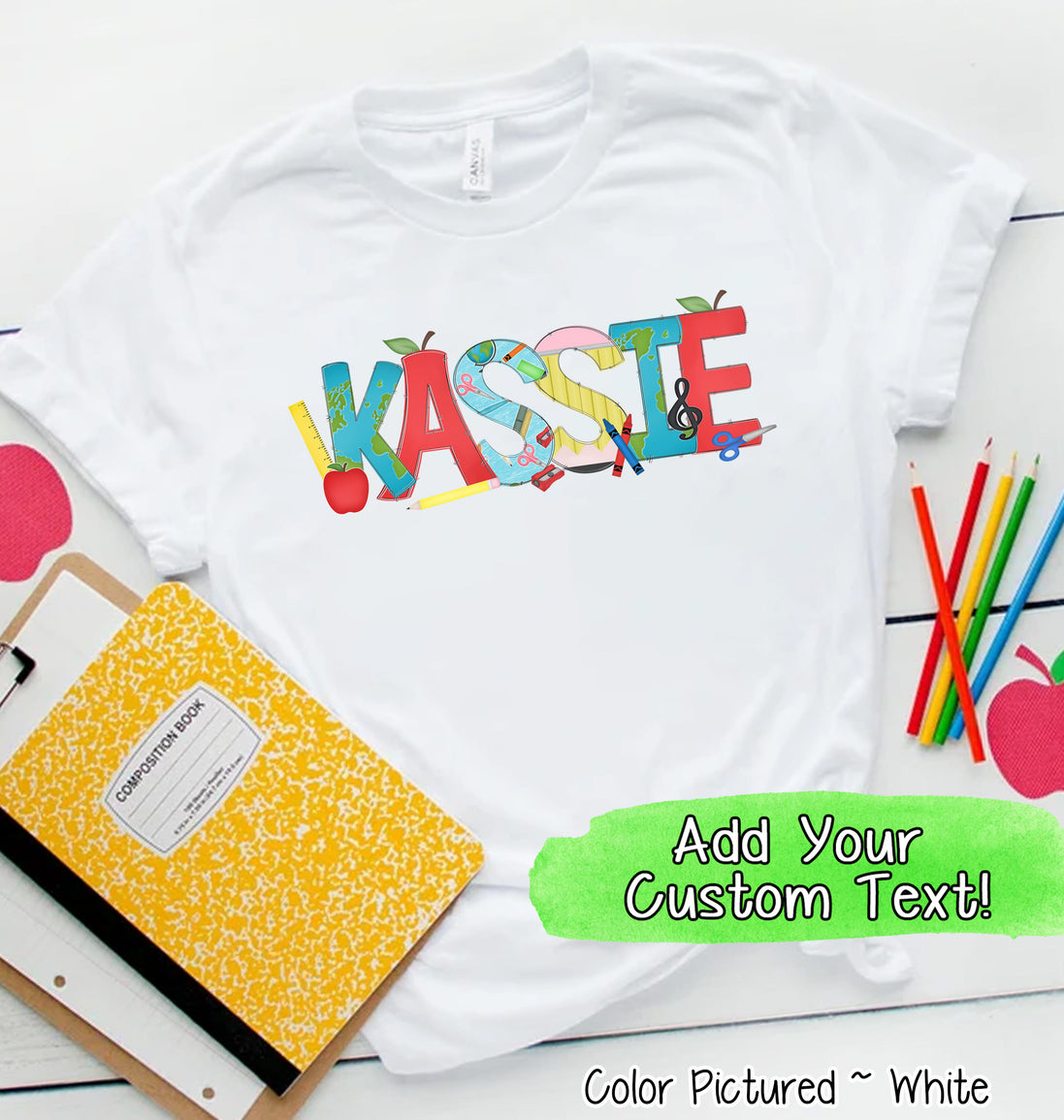 Personalized Doodle School Supplies Name Tee