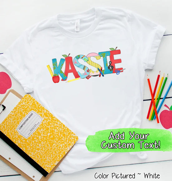 Personalized Doodle School Supplies Name Tee