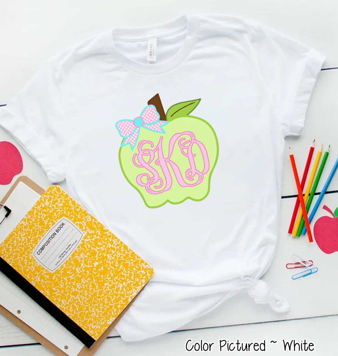Monogram Cute Apple with Bow Tee