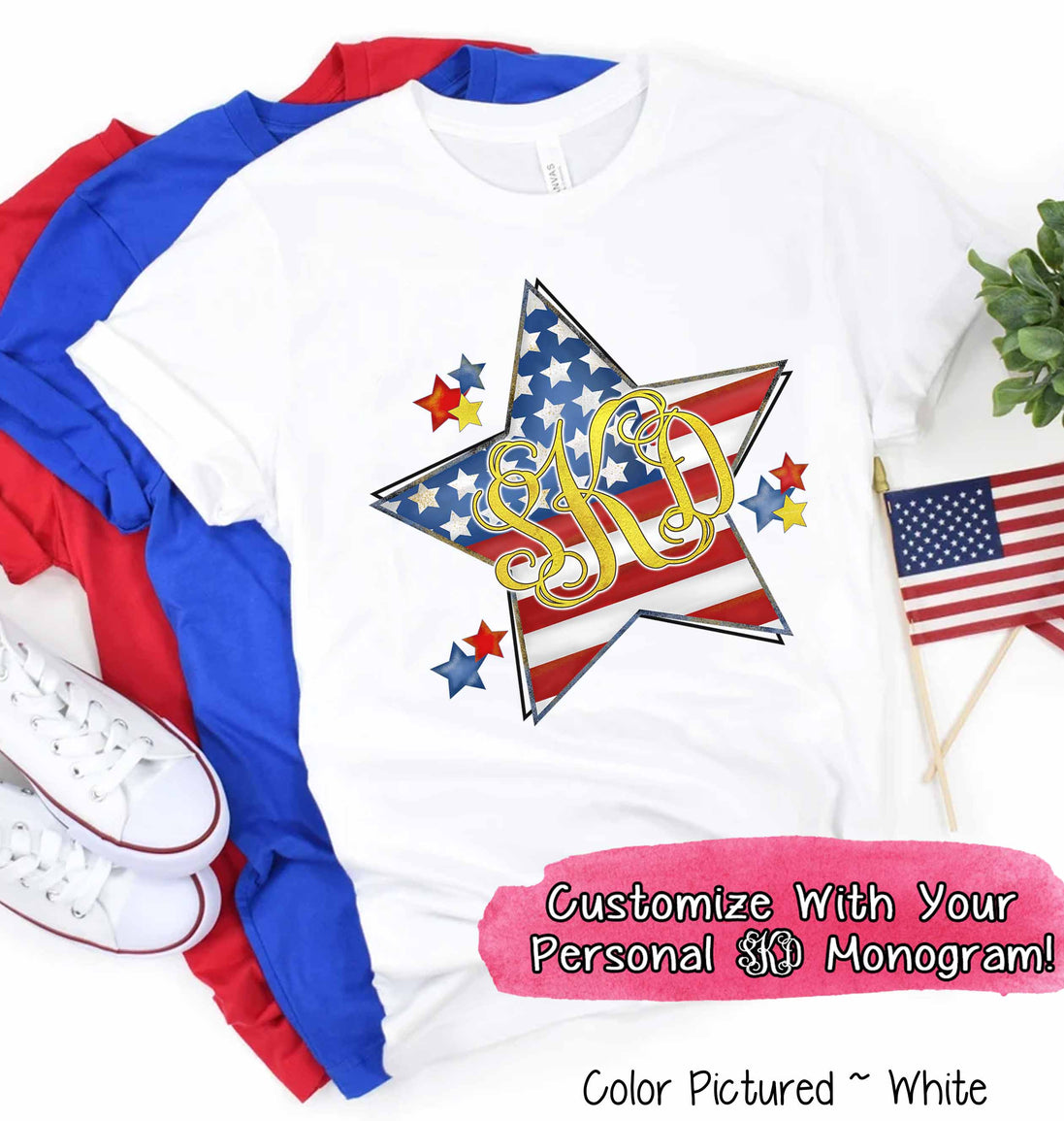 Patriotic Flag Star with Monogram Tee