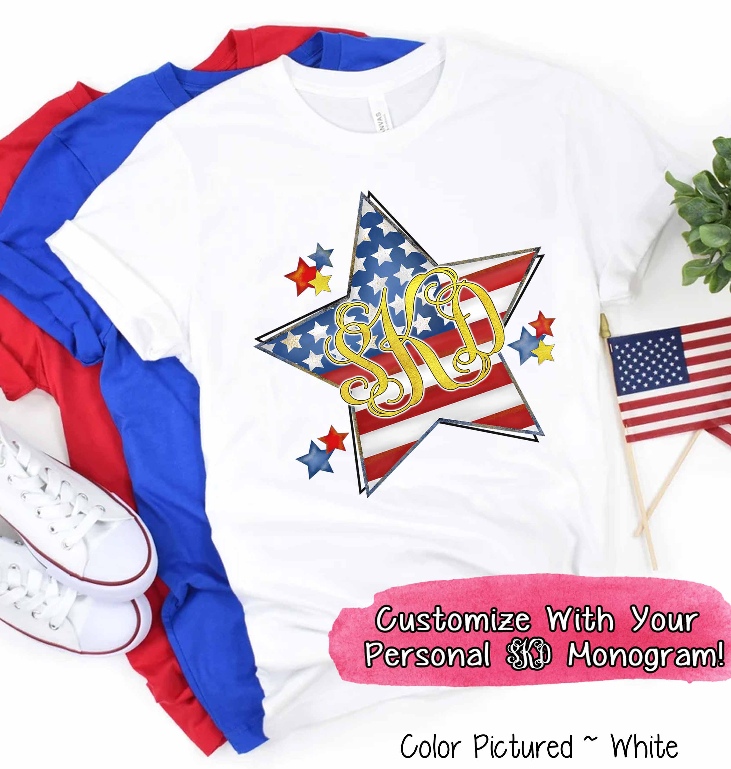 Patriotic Flag Star with Monogram Tee