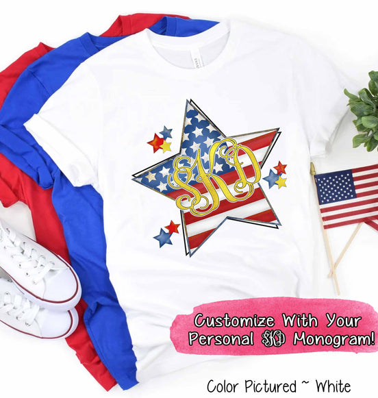 Patriotic Flag Star with Monogram Tee