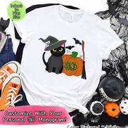 Monogram Black Cat & Pumpkin Halloween Tee