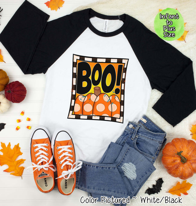 Boo Pumpkin Cute Halloween Raglan Tee