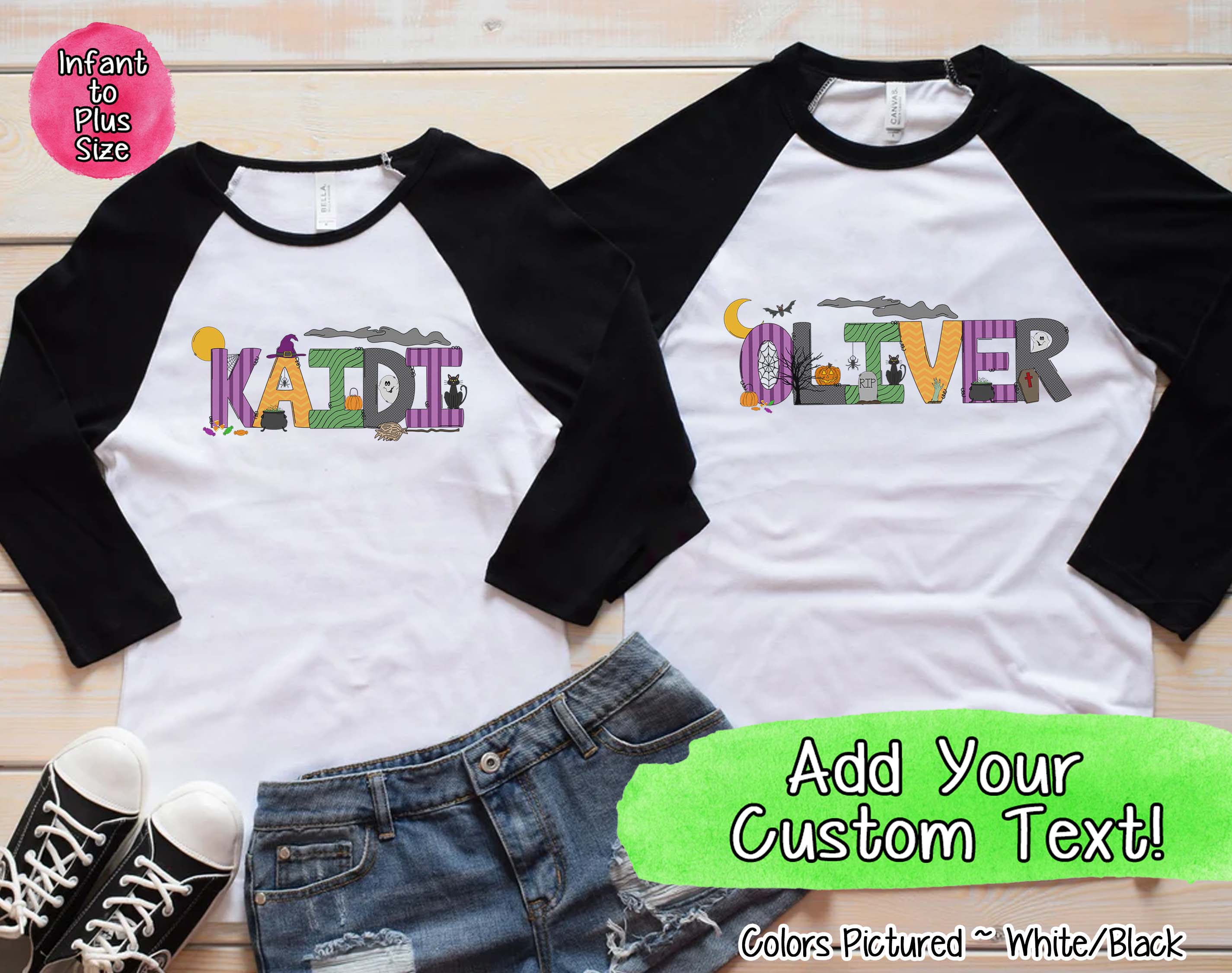 Personalized Doodle Letters  Halloween Raglan Tee