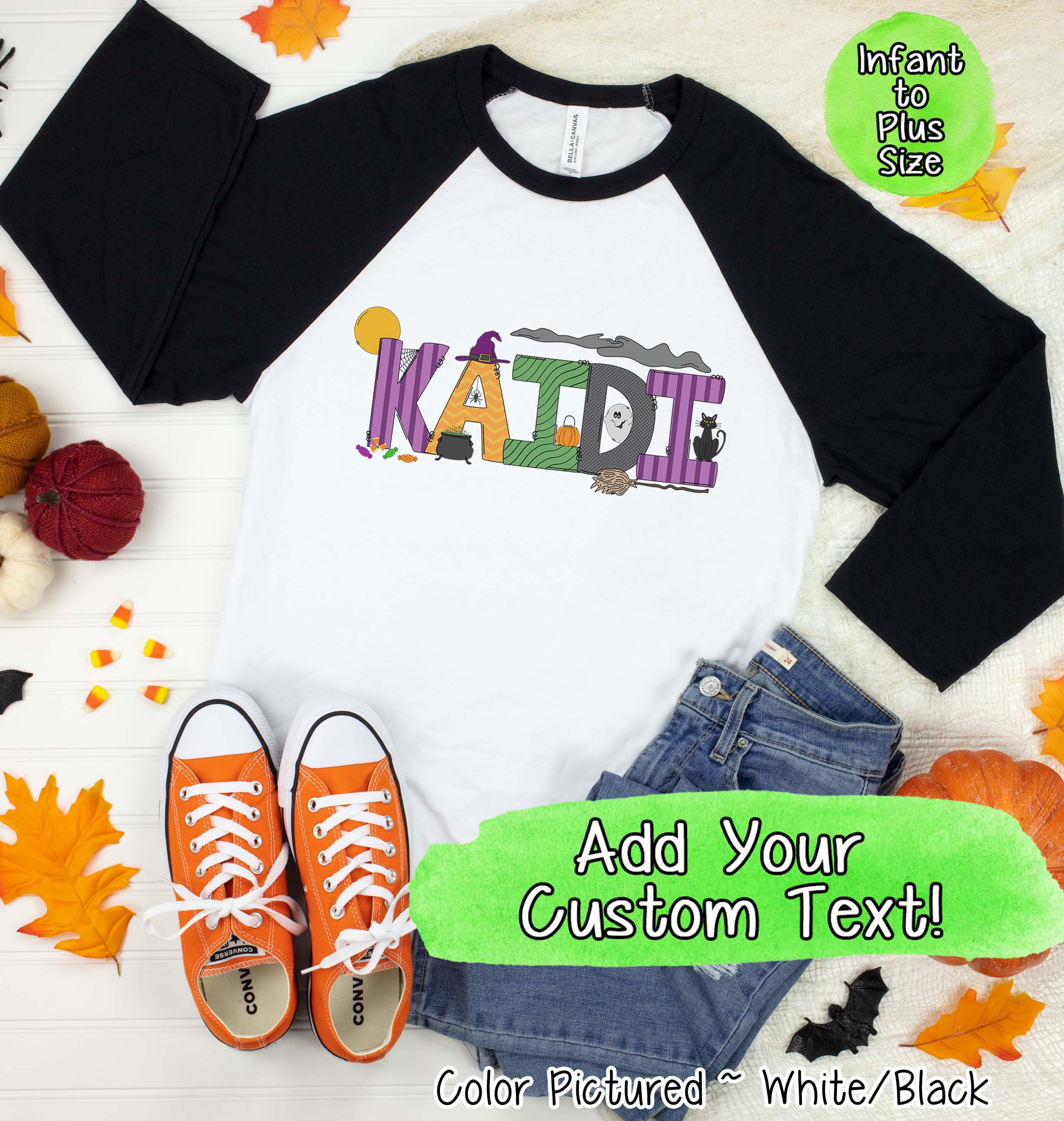 Personalized Doodle Letters  Halloween Raglan Tee