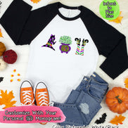 Monogram Witch Icons Halloween Raglan Tee