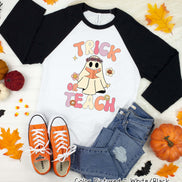 Trick or Teach Teacher Halloween Raglan Tee