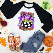 Double Trouble Witch Halloween Raglan Tee