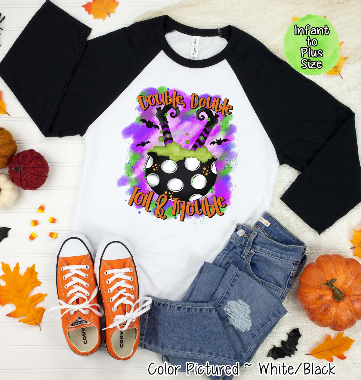 Double Trouble Witch Halloween Raglan Tee