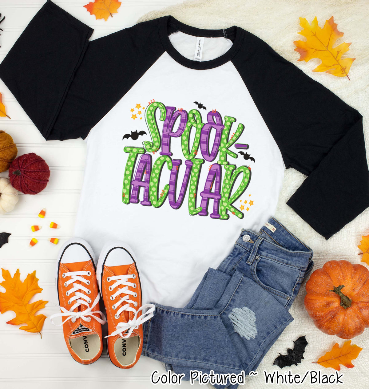 Spooktacular Doodle Letters Halloween Raglan Tee