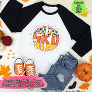 Big Monogram Candy Corn Halloween Raglan Tee