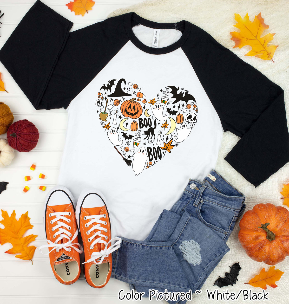 Cute Icon Heart Halloween Raglan Tee