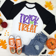Trick or Treat Doodle Letter Halloween Raglan Tee