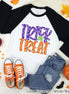 Trick or Treat Doodle Letter Halloween Raglan Tee