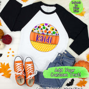 Personalized Candy Corn Frame with Custom Name Halloween Raglan Tee