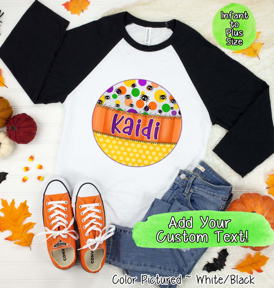 Personalized Candy Corn Frame with Custom Name Halloween Raglan Tee
