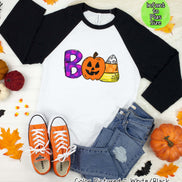 Boo Pumpkin Doodle Halloween Raglan Tee