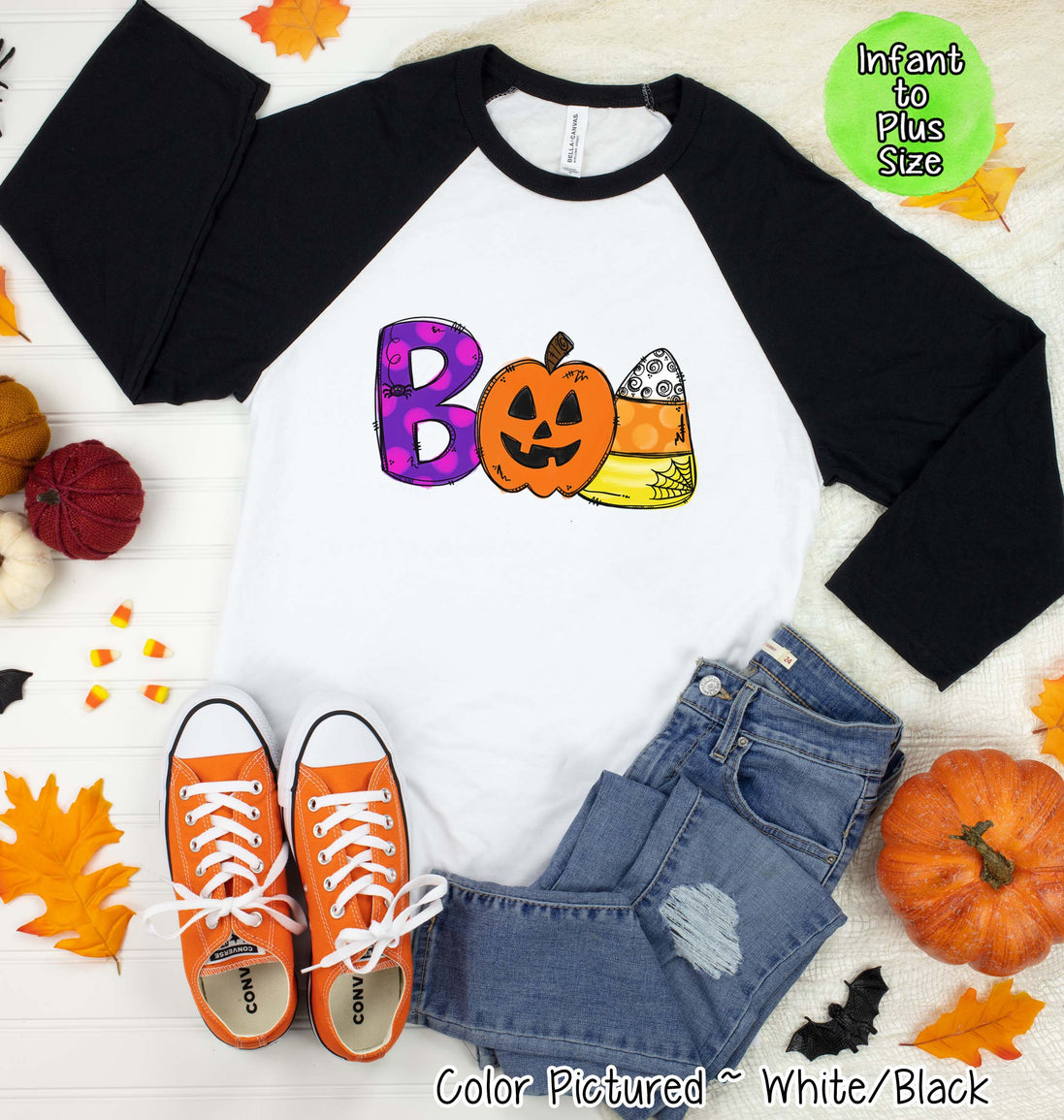 Boo Pumpkin Doodle Halloween Raglan Tee