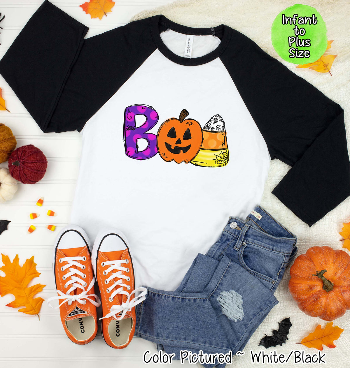 Boo Pumpkin Doodle Halloween Raglan Tee