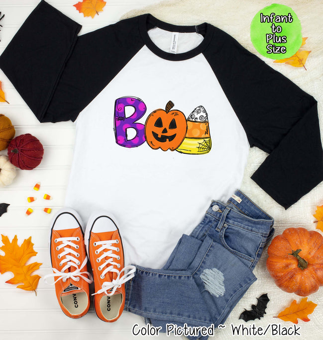 Boo Pumpkin Doodle Halloween Raglan Tee