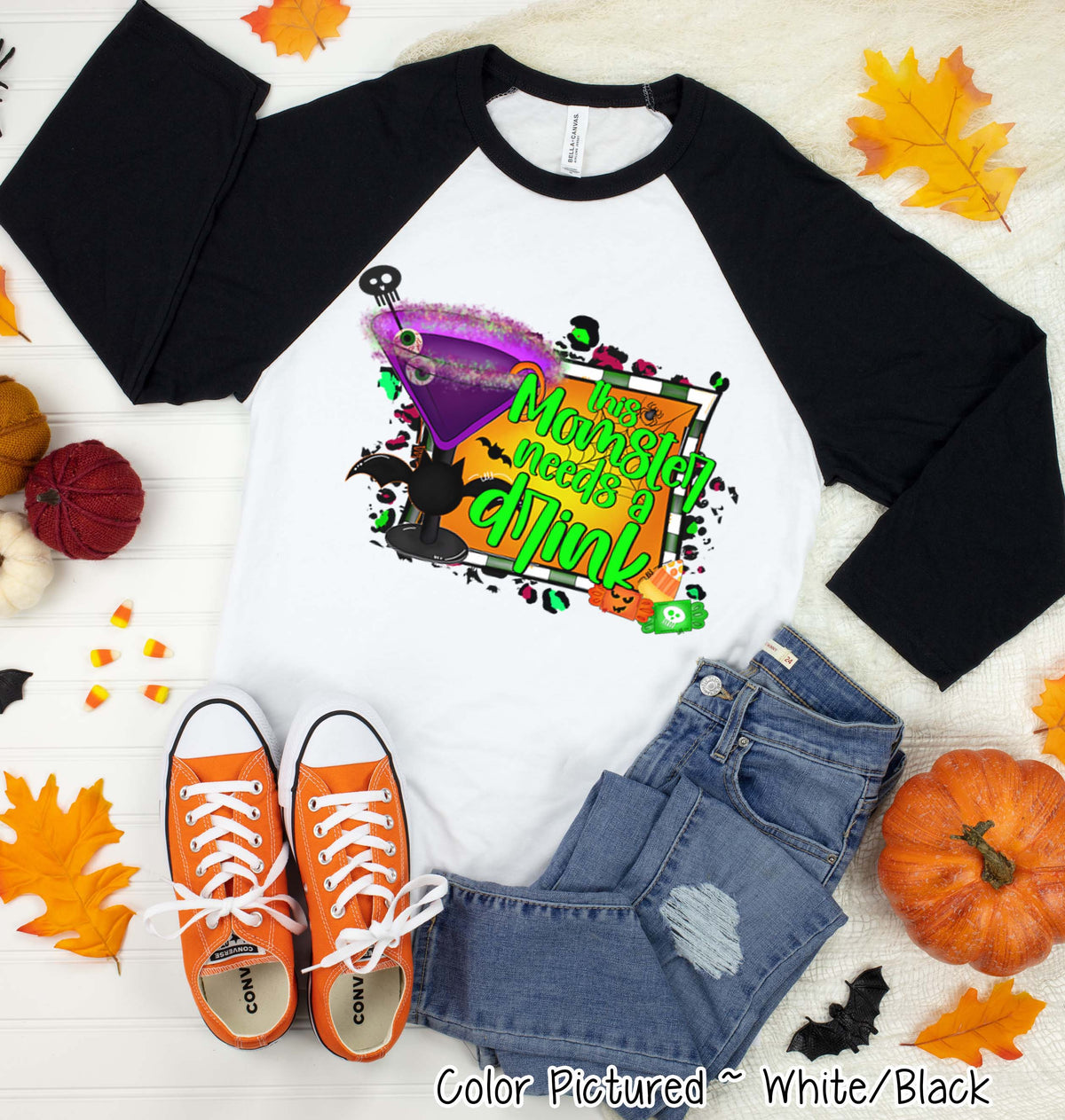 This Momster Needs A Drink Halloween Raglan Tee