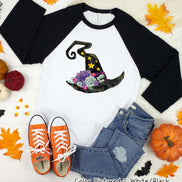 Watercolor Witch Hat Halloween Raglan Tee